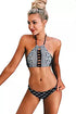 Sexy Monochrome Print Lace Up Tankinis Bathing Suit